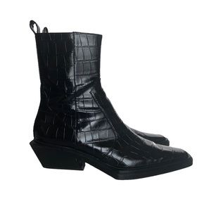 Zara Animal Print Cowboy Heeled Ankle Boots Size 40 Black